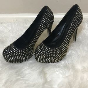 Bebe Black Rhinestone Studded High Heels | Size 8